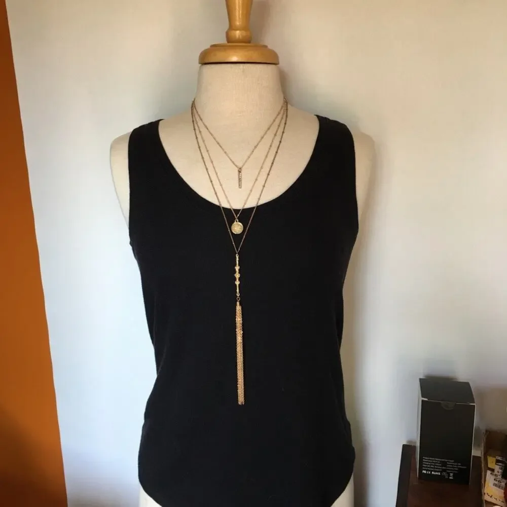 Boho gold tone three strand layered necklace